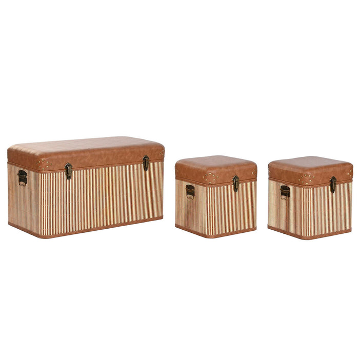 Set of Chests Home ESPRIT Brown Natural Polyurethane Bamboo Oriental 80 x 40 x 44 cm 80 x 40 x 45 cm (3 Units)