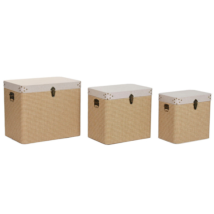 Set of Chests Home ESPRIT Beige Natural Polyester Wood Traditional (3 Units)