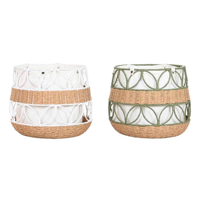 Decorative basket Home ESPRIT White Green Natural Fibre (2 Units)