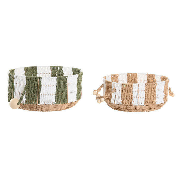 Basket set Home ESPRIT Green Cream Tropical 35 X 35 X 16 CM (2 Pieces)