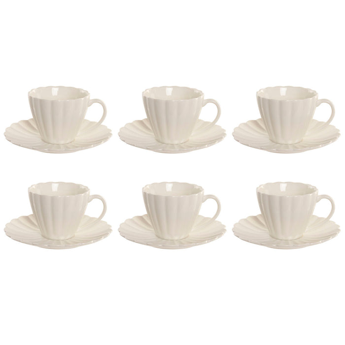 Set of 6 Cups with Plate Home ESPRIT White Porcelain 150 ml