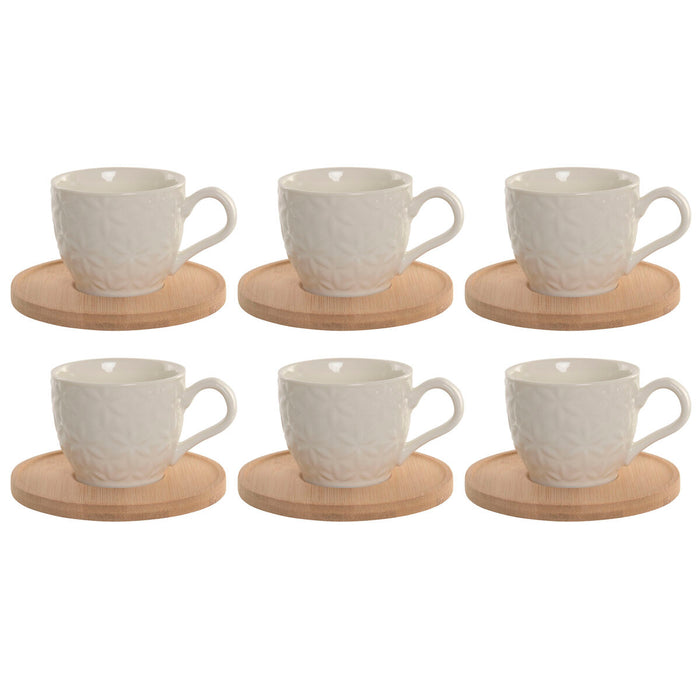 Set of 6 Cups with Plate Home ESPRIT White Bamboo Porcelain 90 ml