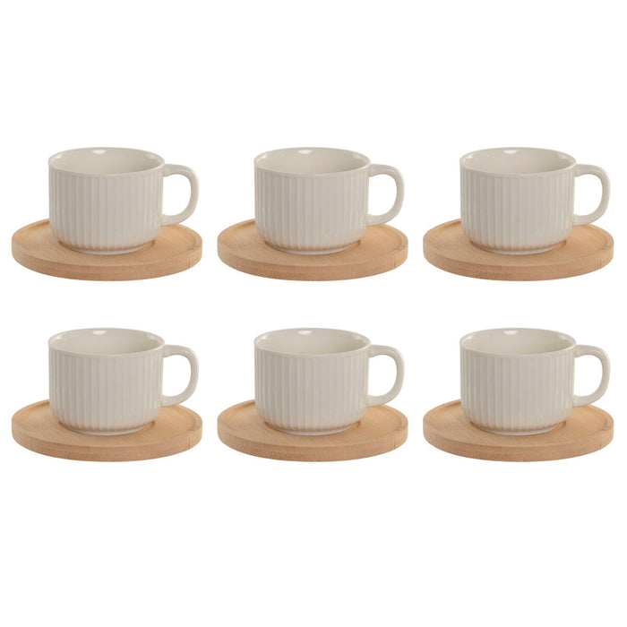 Set of 6 Cups with Plate Home ESPRIT White Bamboo Porcelain 90 ml