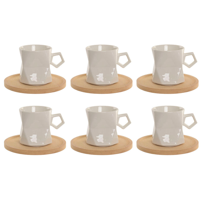 Set of 6 Cups with Plate Home ESPRIT White Porcelain 180 ml
