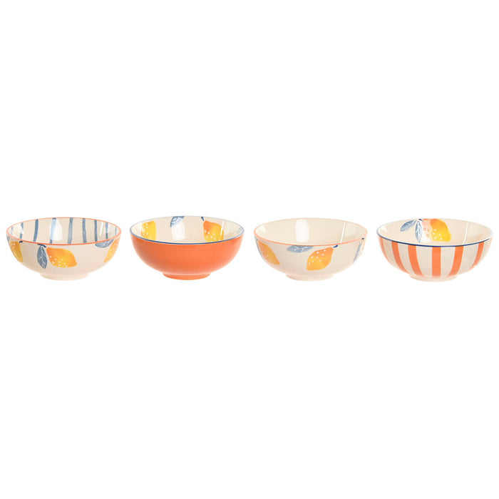 Bowl Home ESPRIT Yellow Blue White Orange Aluminium Stoneware Lemon Mediterranean With relief (4 Units)