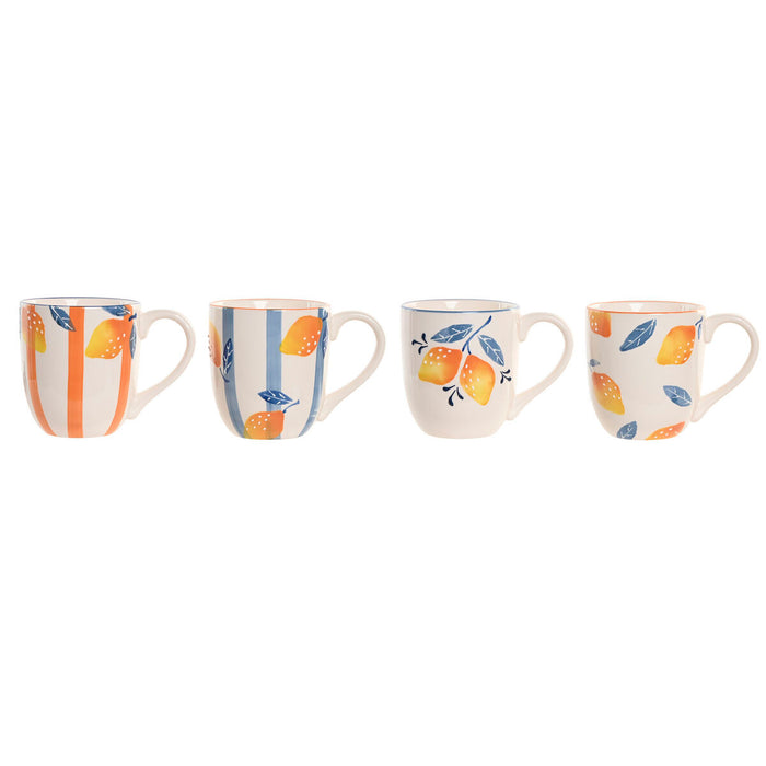 Mug Home ESPRIT Yellow Blue White Orange Lemon Mediterranean With relief 360 ml (4 Units)