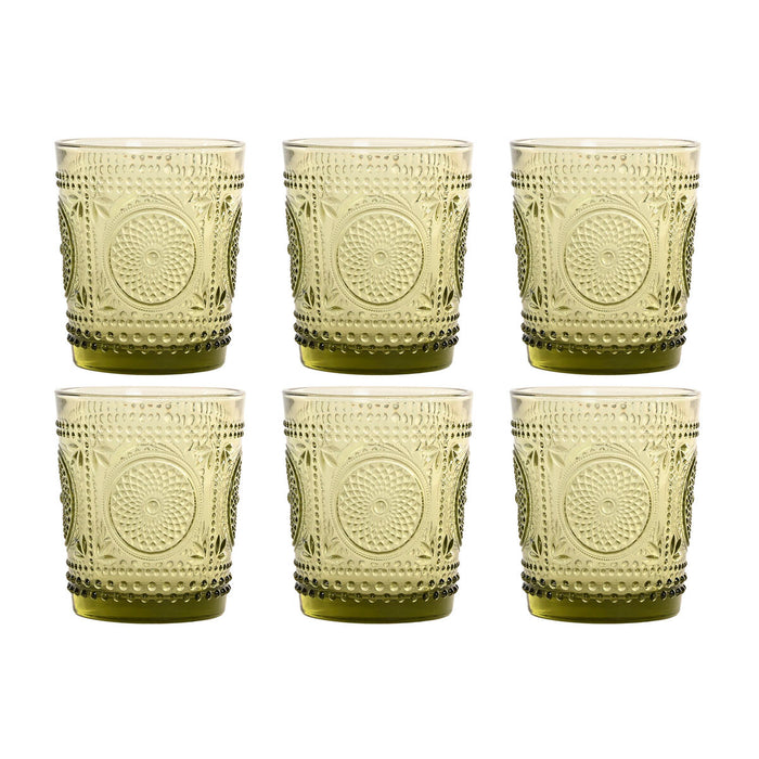 Set of glasses Home ESPRIT Green Crystal With relief 310 ml (6 Units)
