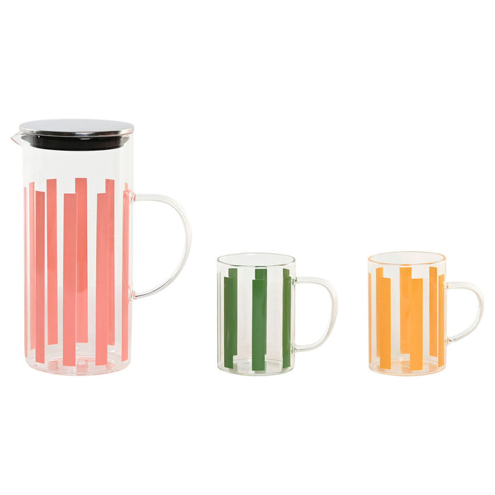 Jug and glasses set Home ESPRIT Yellow Green Coral Stainless steel Crystal Stripes Modern