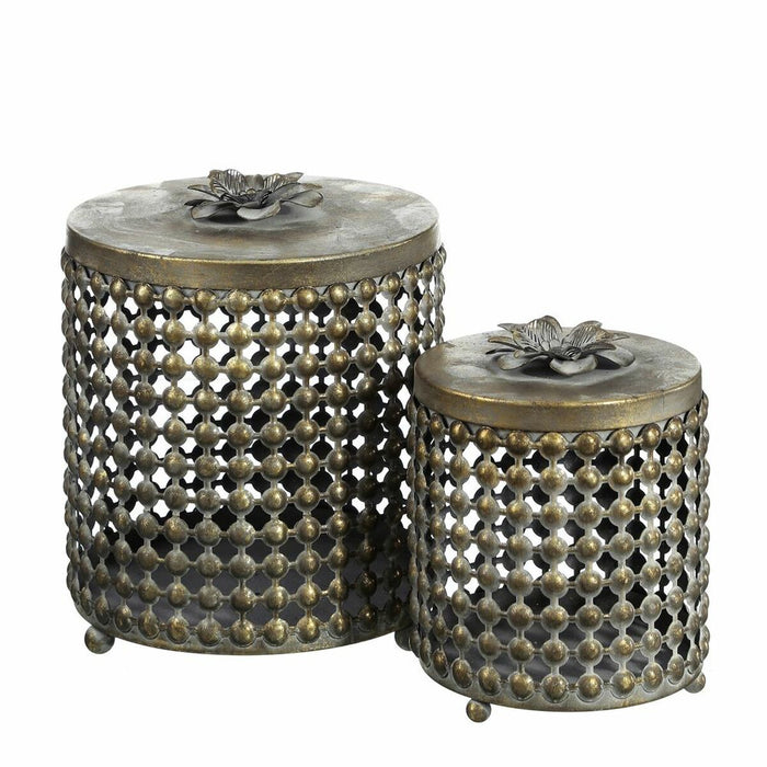 Decorative box Golden Iron 23 x 23 x 26 cm (2 Units)