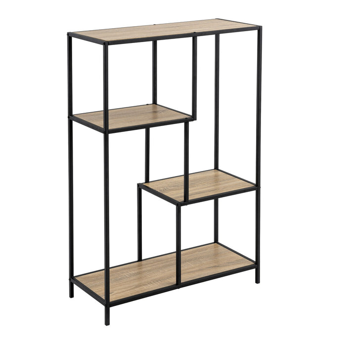 Shelves Black Natural Wood Metal Steel Laminate 77 x 33 x 114 cm