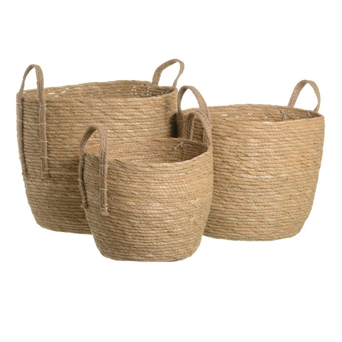 Set of Baskets Natural Rushes 38 x 38 x 33 cm (3 Pieces)