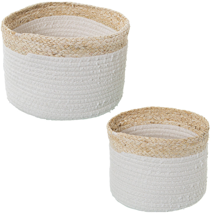 Set of Baskets Alexandra House Living 03778 White wicker Rattan Natural Fibre (2 Units)