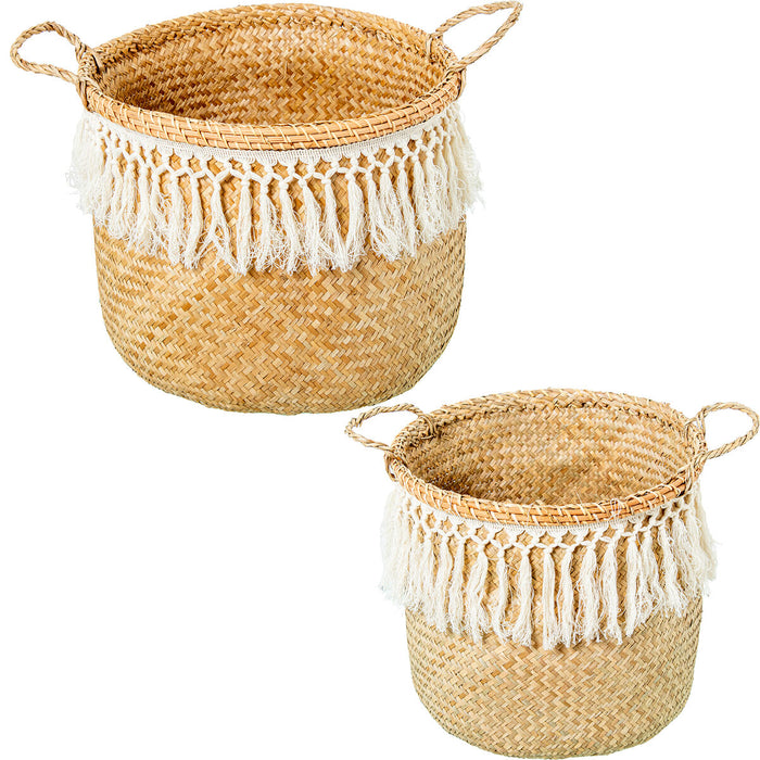 Set of Baskets Alexandra House Living 34799 White Beige wicker Rattan Natural Fibre (2 Units)