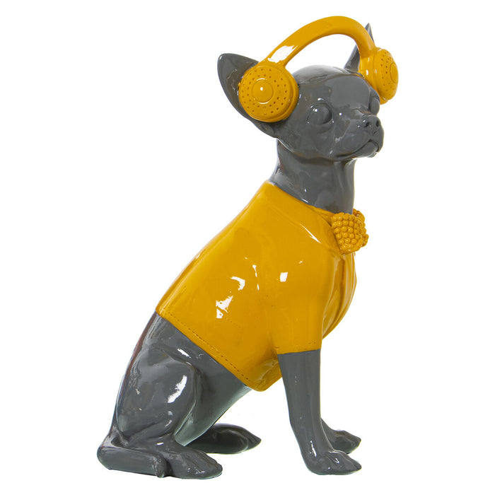 Decorative Figure Alexandra House Living Yellow Grey Plastic Dog Headphones 14 x 26 x 19 cm