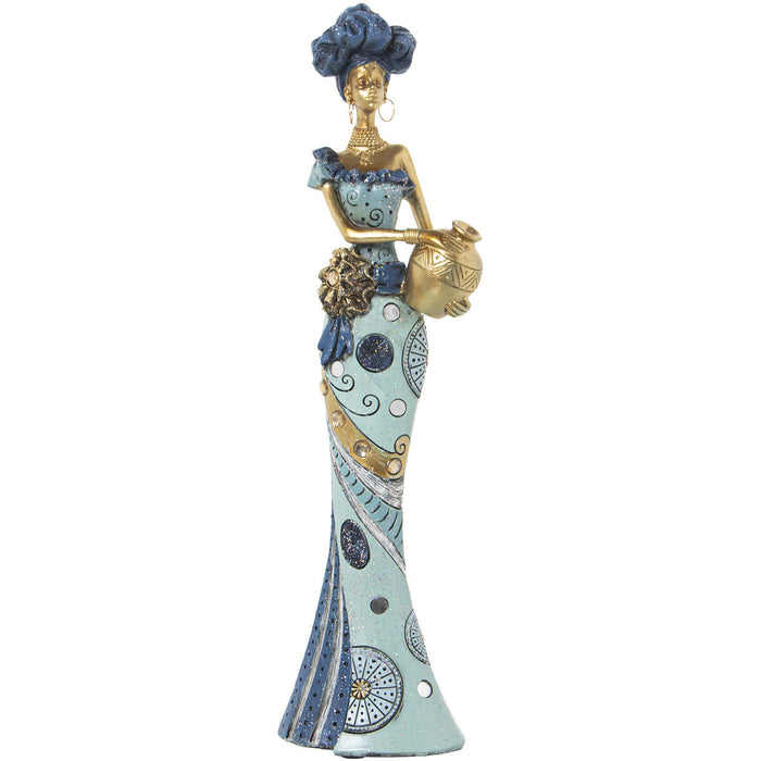 Decorative Figure Alexandra House Living Blue Golden Plastic African Woman 11 x 15 x 45 cm