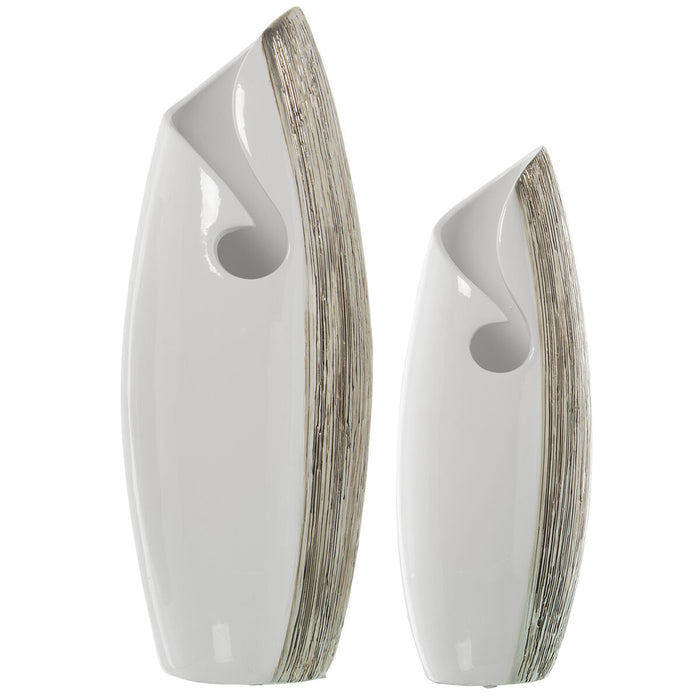 Set of 2 Vases Alexandra House Living White Silver Ceramic 18 x 26 x 47 cm (2 Pieces)