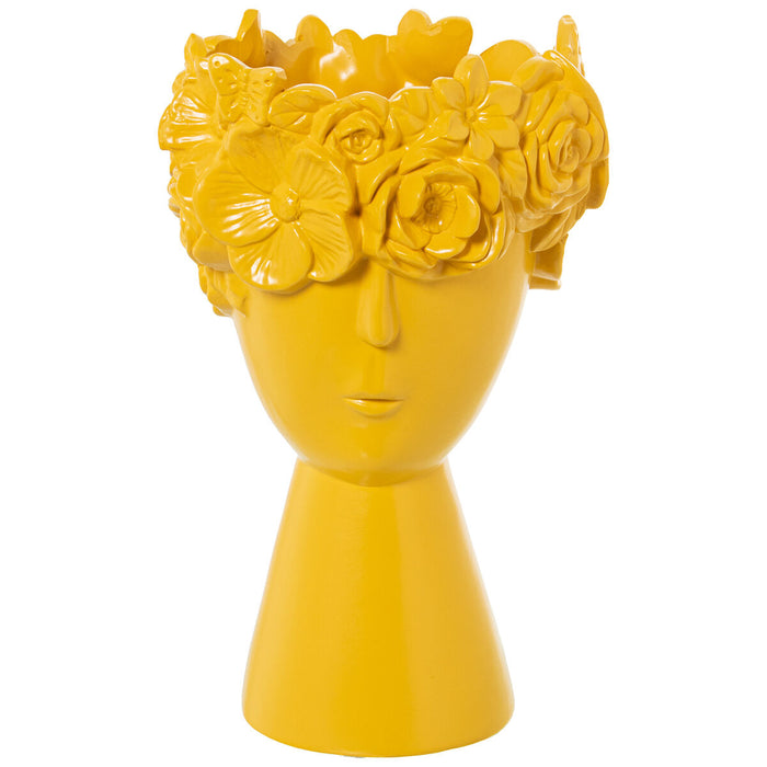 Vase Alexandra House Living Yellow Ceramic Face 18 x 18 x 27 cm