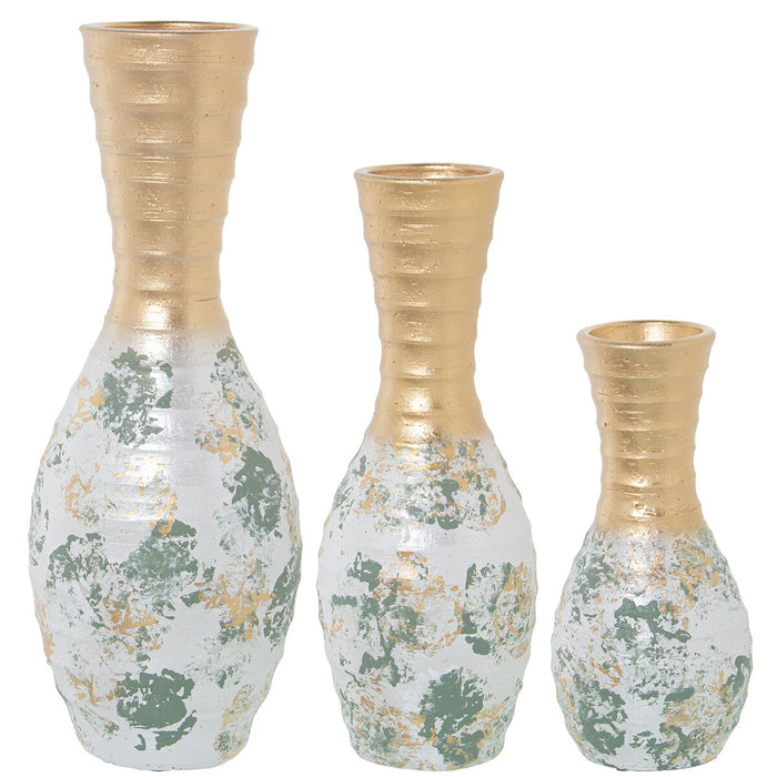 Set of 3 Vases Alexandra House Living Green Golden Ceramic 25 x 36 x 46 cm (3 Pieces)