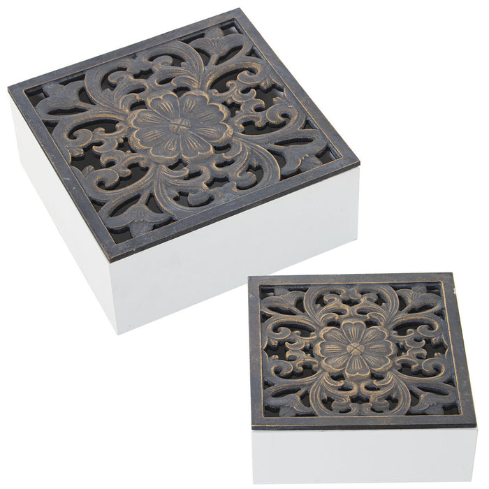 Set of decorative boxes Alexandra House Living White Black Wood 2 Pieces