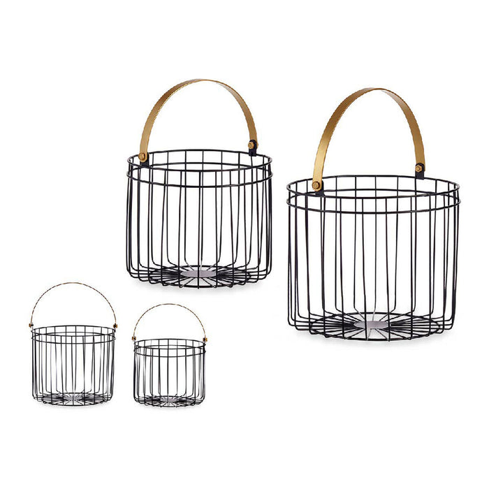 Basket Black Golden Metal 25 x 27 x 25 cm Cylindrical (2 pcs)