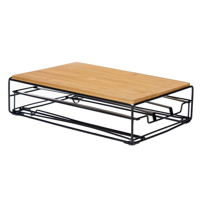 Coffee Capsule Organiser Black Natural Metal Bamboo 21 x 57 x 8,5 cm