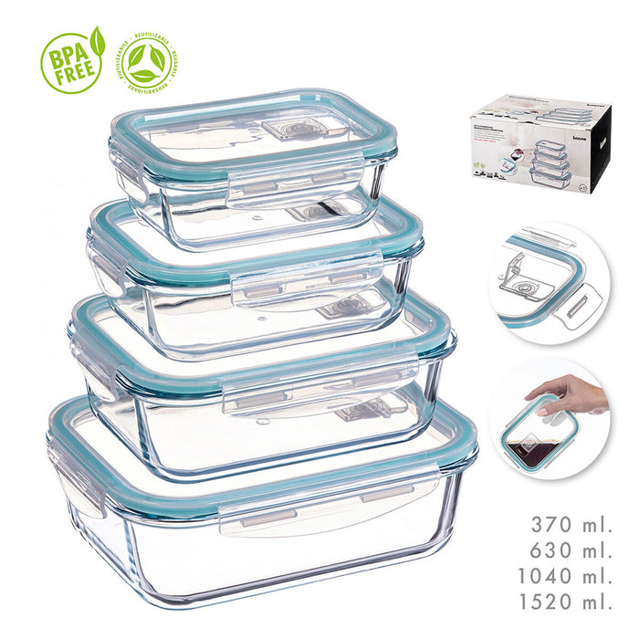 Set of Stackable Hermetically-sealed Kitchen Containers Kozina Rectangular 4 Pieces