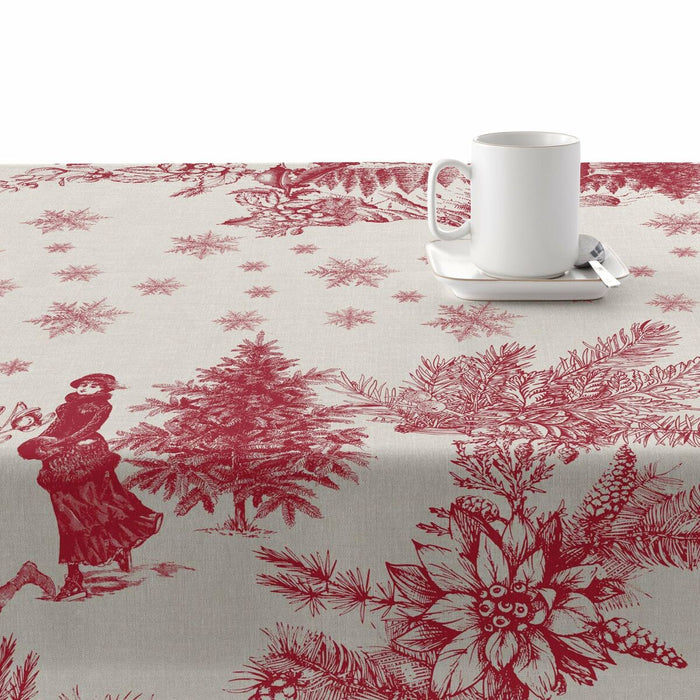 Stain-proof resined tablecloth Belum Christmas Toile Red Linen 200 x 150 cm