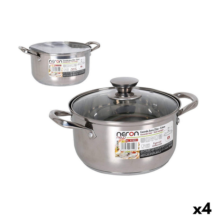 Casserole with lid Quttin New neron Ø 22 cm 4 L 30 x 22 x 12 cm Steel (4 Units)