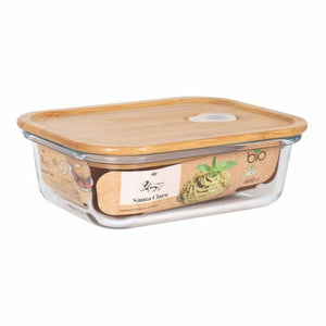 Rectangular Lunchbox with Lid Santa Clara   Bamboo Borosilicate Glass Rectangular 600 ml (6 Units)