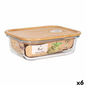 Rectangular Lunchbox with Lid Santa Clara   Bamboo Borosilicate Glass Rectangular 600 ml (6 Units)