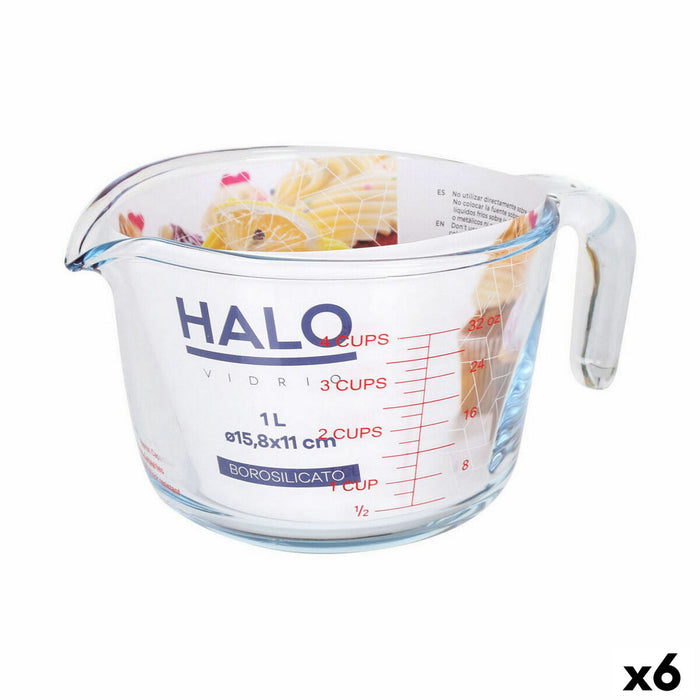 Measuring Jug Halo 1 L Glass (6 Units)