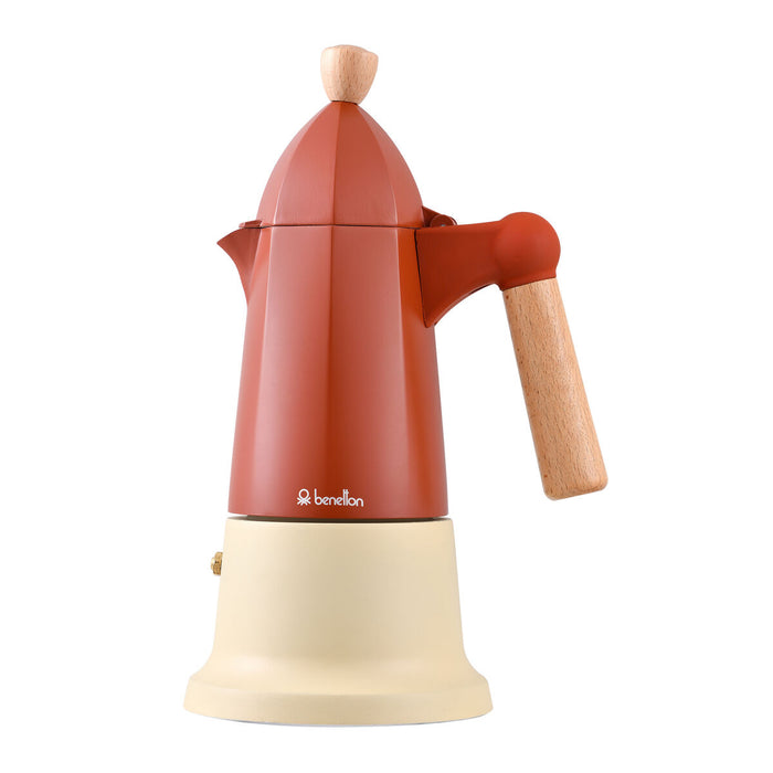 Italian Coffee Pot Benetton SAFARI BE Aluminium beech wood 6 Cups 600 ml