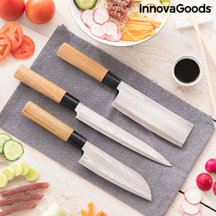Set of Knives with Professional Carry Case InnovaGoods Damas·Q Stainless steel 3 Pieces (Refurbished B)