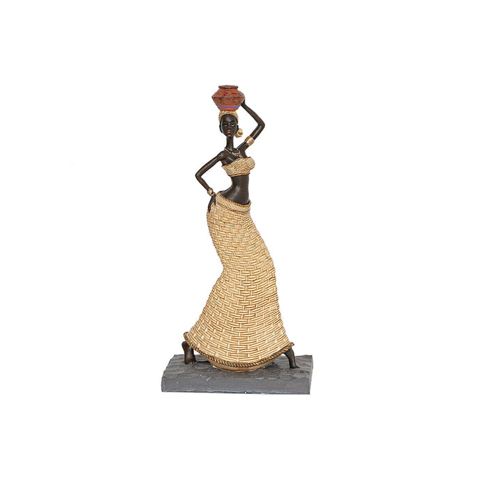 Decorative Figure Romimex Brown Natural African Woman 15 x 31 x 10 cm