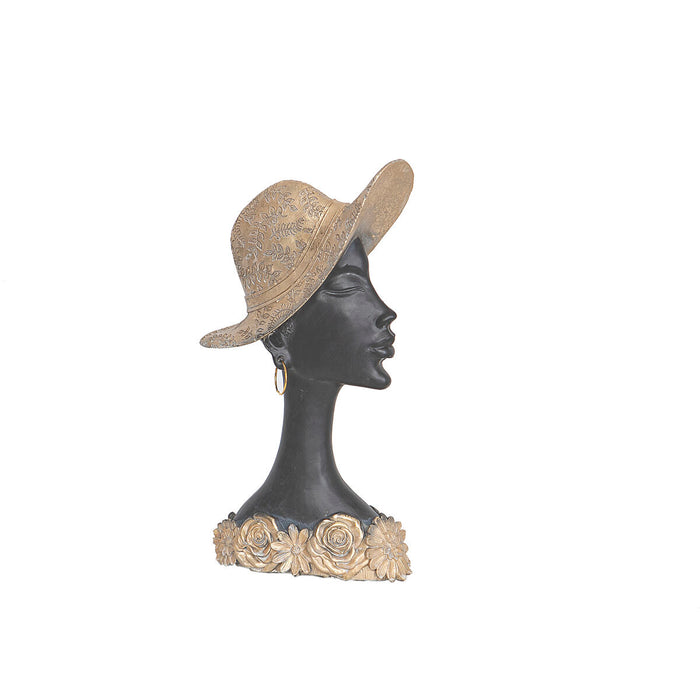 Bust Romimex Brown Resin Lady Hat 15 x 28 x 6 cm