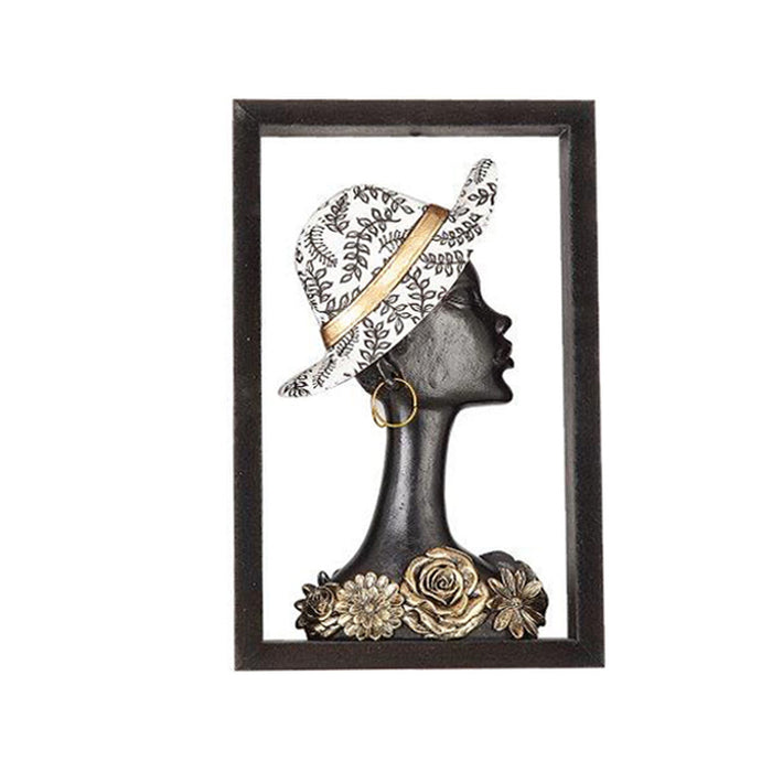 Bust Romimex Brown Resin Lady Hat 20 x 32 x 6 cm With frame