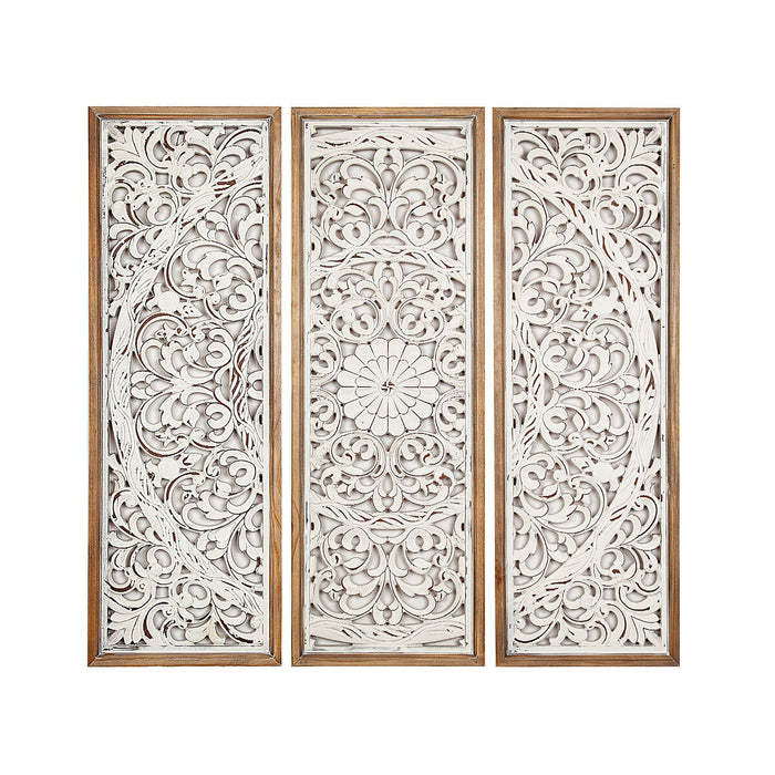 Set of 3 pictures Romimex White Natural MDF Wood 30 x 90 x 4 cm