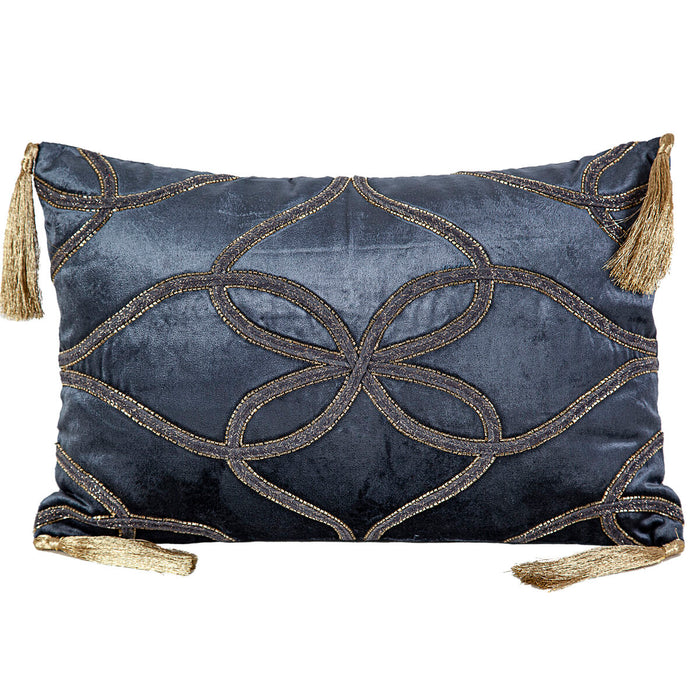 Cushion Romimex Dark blue Velvet Tassels 45 x 10 x 30 cm