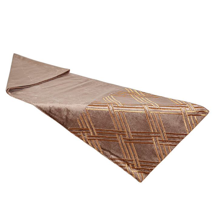 Table Runner Romimex Beige 33 x 180 x 1 cm Velvet Embroidery