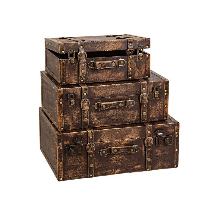 Set of Chests Romimex Brown Wood Polyskin 3 Pieces