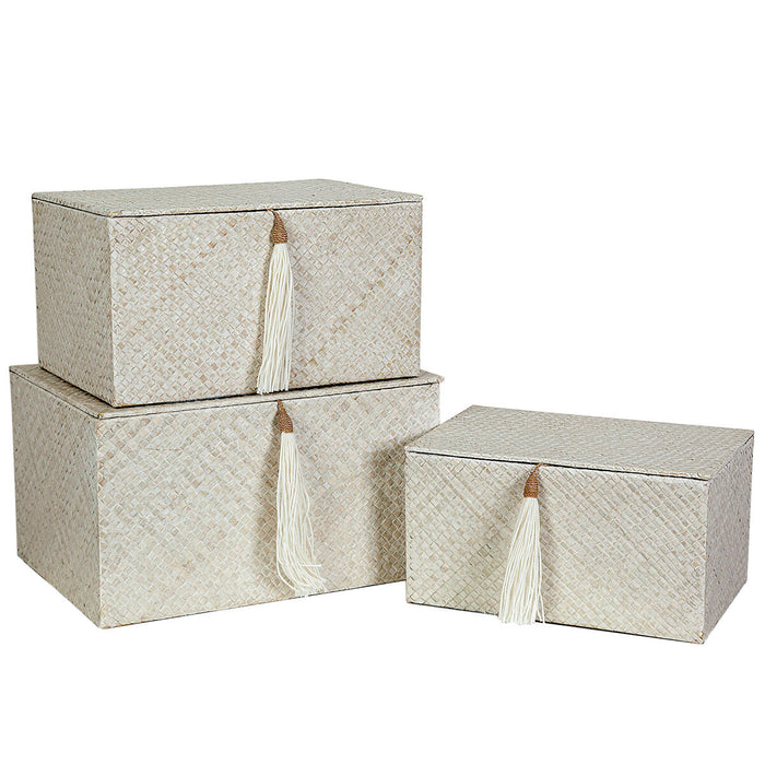 Set of decorative boxes Romimex Black Natural Fibre (3 Pieces)