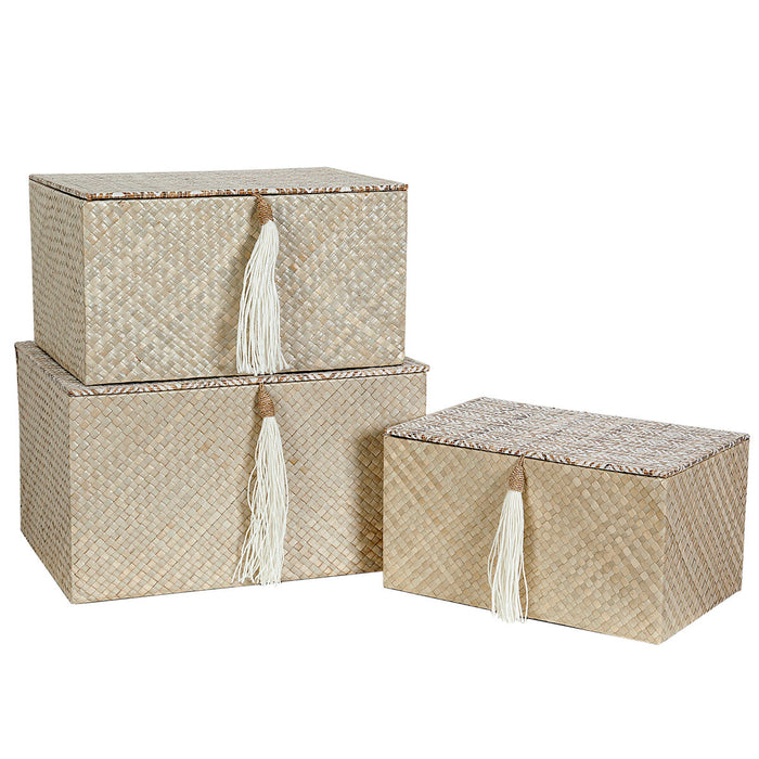 Set of decorative boxes Romimex Black Beige Natural Fibre (3 Pieces)