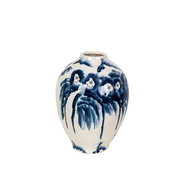 Vase Romimex Blue White Ceramic Flowers 18 x 25 x 18 cm