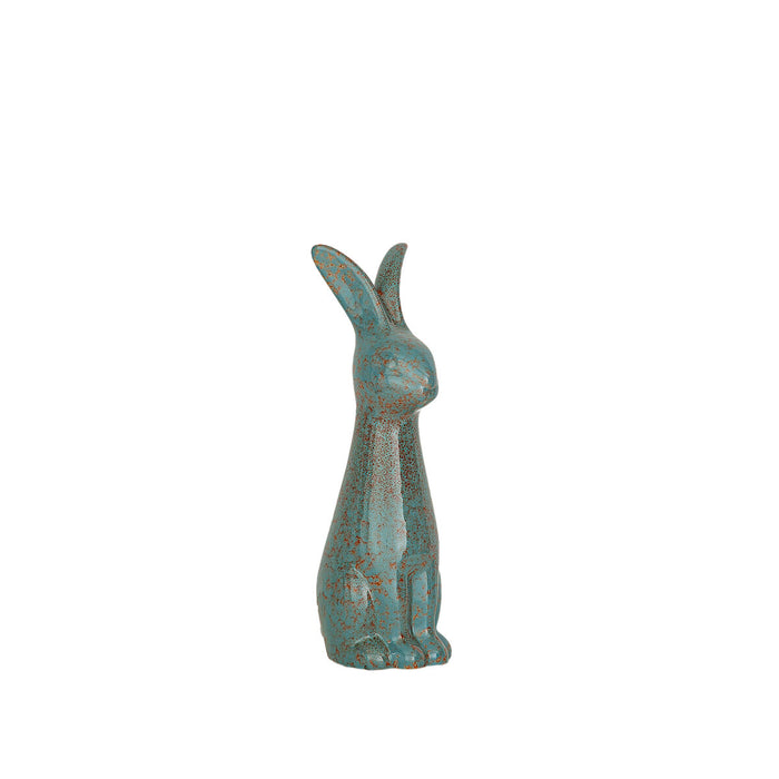 Decorative Figure Romimex Blue Ceramic Rabbit 13 x 40 x 15 cm