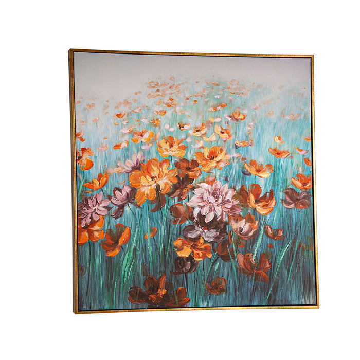 Oil Painting Romimex Wood Canvas Flowers 82 x 82 x 5 cm