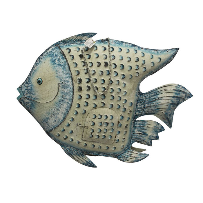 Wall Decoration Romimex Blue White Golden Metal Fish 107 x 83 x 15 cm