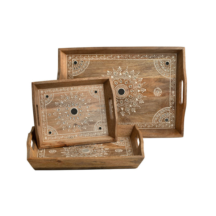 Set of trays Romimex Brown Mango wood 47 x 6 x 35 cm 3 Pieces