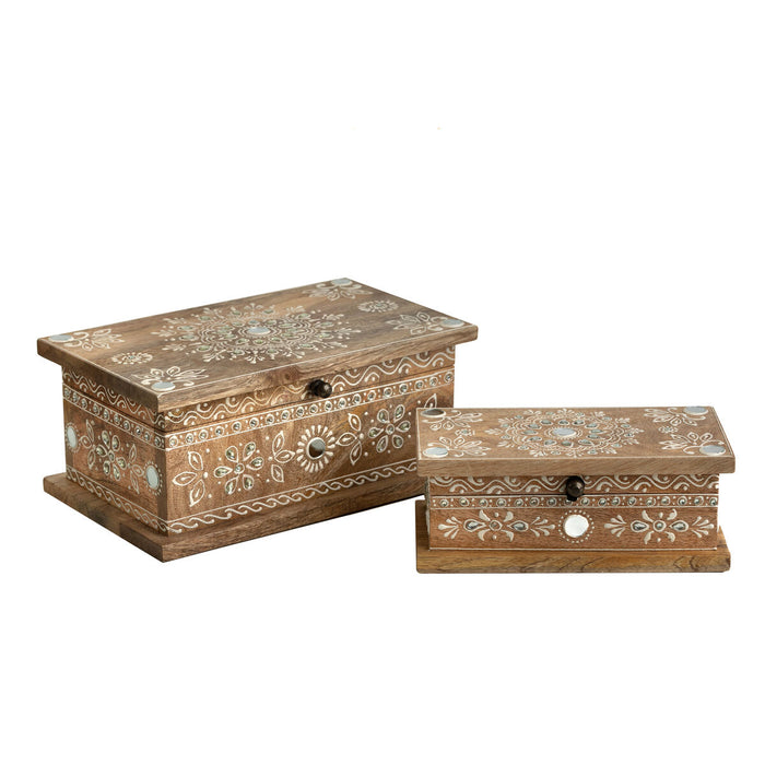 Set of decorative boxes Romimex Brown Mango wood 25 x 9 x 15 cm 2 Pieces