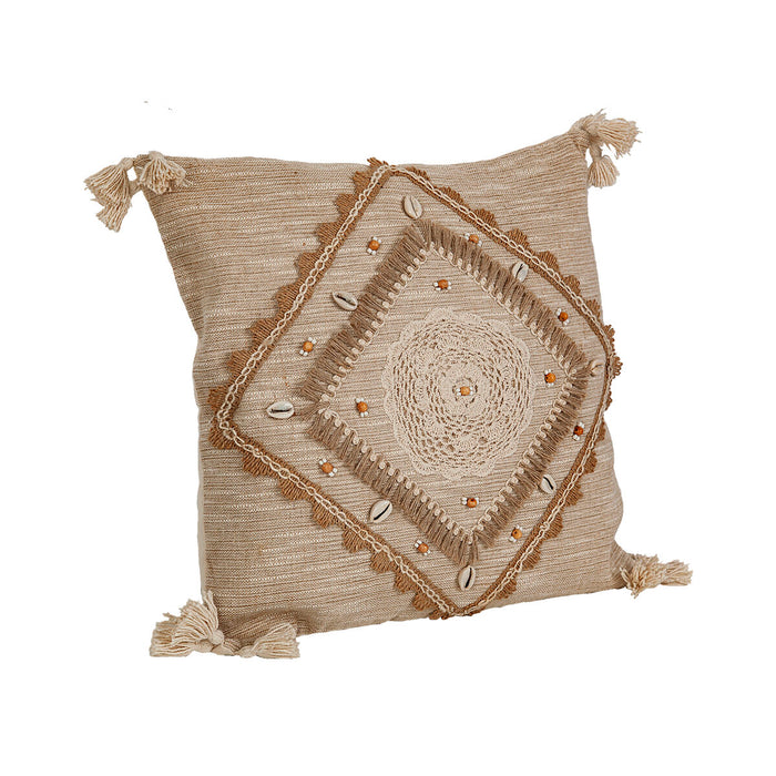 Cushion Romimex Beige Cotton Shells 45 x 8 x 45 cm Embroidery