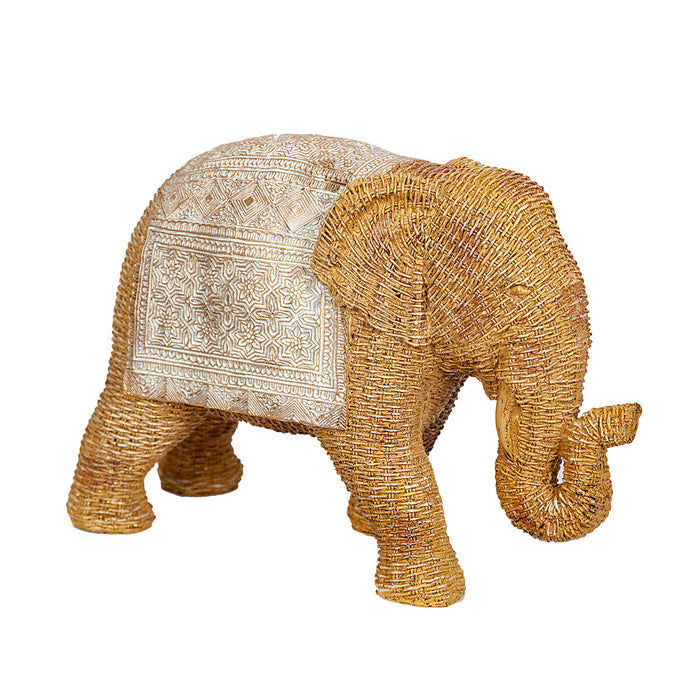 Decorative Figure Romimex Beige Rattan Polyresin Elephant 29 x 20 x 12 cm